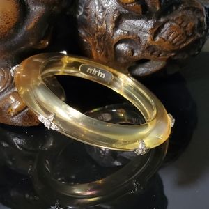 Miriam Salat clear bangle bracelet with silvertone and crystal stations size S